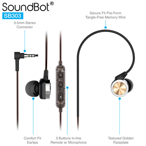 SoundBot® SB303 Secure Fit Sports Active Earphone w/ Memory Frame & Human Engineering Design