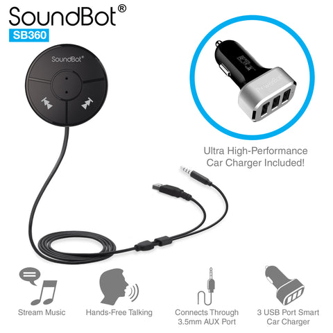 SoundBot SB360 Bluetooth Wireless 4.0 Car Kit and Accessories