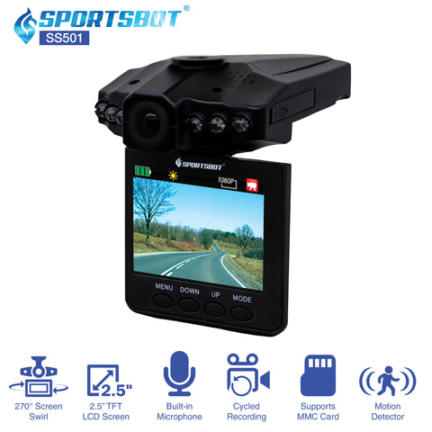 SportsBot SS501 120 Degree Wide Angle Car Dash Cam Camera Video DVR Recorder Black Box Camcorder