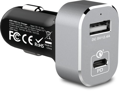 PowerBot® PB511 42W 2-port Type-C PD/USB 3.0 Quick charger High Performance Smart Car Charger