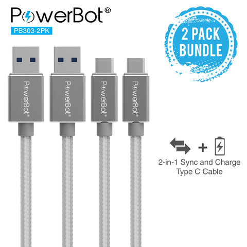 PowerBot® PB303 2PK Data Sync Charge Cable 2-Pack 4 Feet High-Speed USB 3.1 Type-C to USB 3.0 Type-A