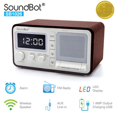 SB1026 Bluetooth Speaker with FM Radio, Alarm Clock, and USB Charging Port