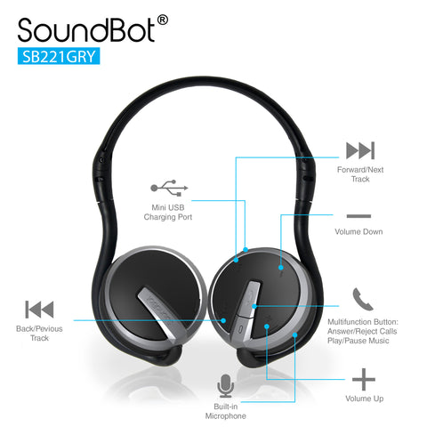SoundBot® SB221 Bluetooth Headphone Wireless Headset | SoundBot
