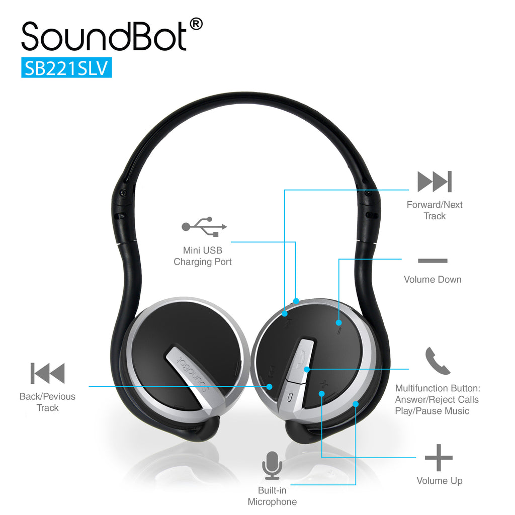 Soundbot Bluetooth SoundBot® SB221 Bluetooth Headphone Wireless Headset | SoundBot