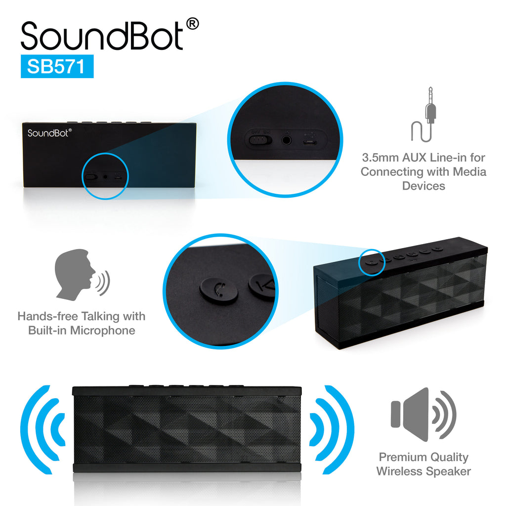 Soundbot Bluetooth SoundBot SB571 Bluetooth Wireless Speaker 12W Output HD Bass 40mm Dual ...