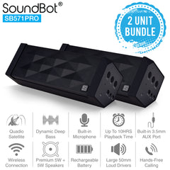2 UNIT BUNDLE SB571PRO Bluetooth Wireless Speaker w/ Quadio Satellite Technology - SoundBot