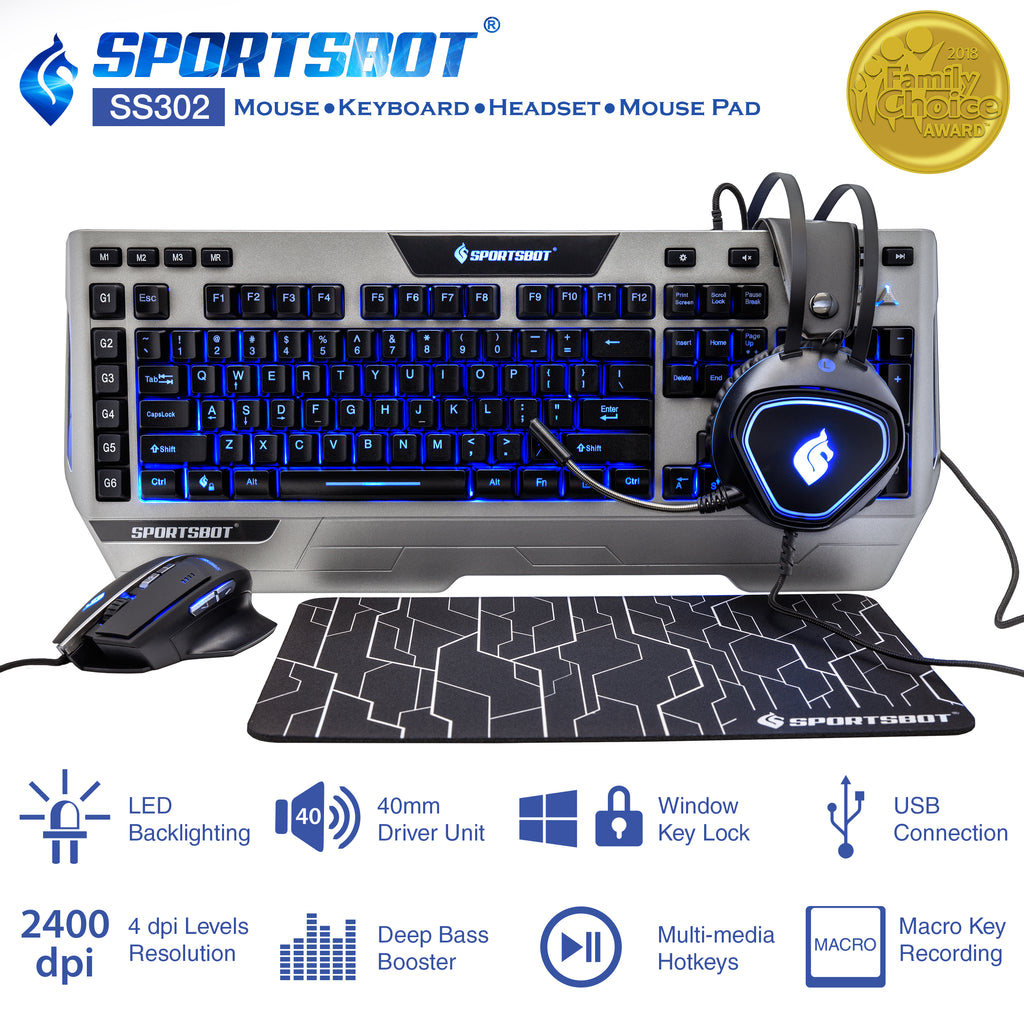 4-IN-1 Keyboard+Mouse+Headset+Mouse Pad Set Gaming Combo Mechanical Led USA  #~