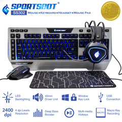 SportsBot® SS302 4-in-1 LED Gaming Over-Ear Headset Headphone, Keyboard, Mouse Pad, and Mouse Combo Set