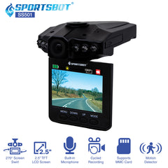 SportsBot SS501 Car Dash Cam Camera Video DVR Recorder Black Box Camcorder w/ 2.5" LCD, Motion Detector, Built-in Mic, 6 InfraRed Night Vision, Multi-Language, Loop Recording - SoundBot
