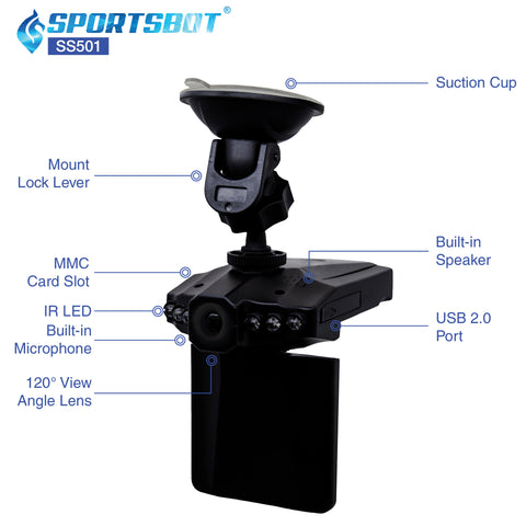 SportsBot SS501 120 Degree Wide Angle Car Dash Cam Camera Video DVR Re ...