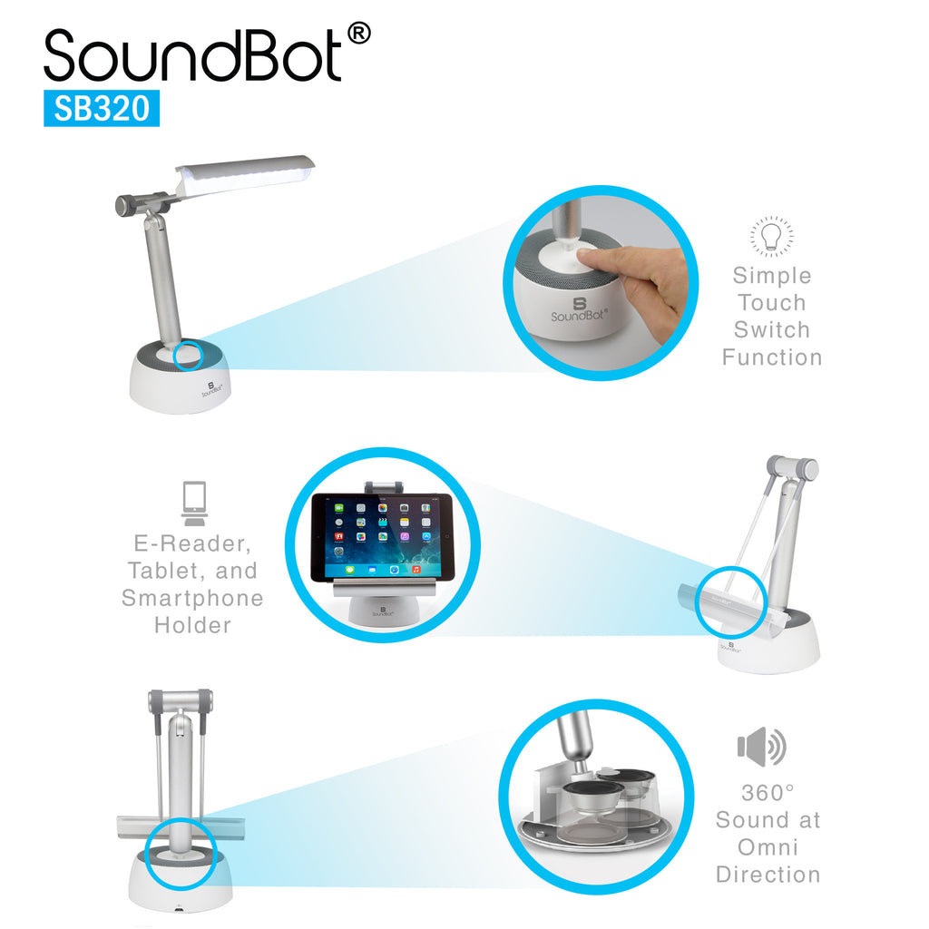 Soundbot Bluetooth SounBot SB320 3 In 1 Portable Bluetooth Speaker,LED Desk Lamp,Tablet/S ...